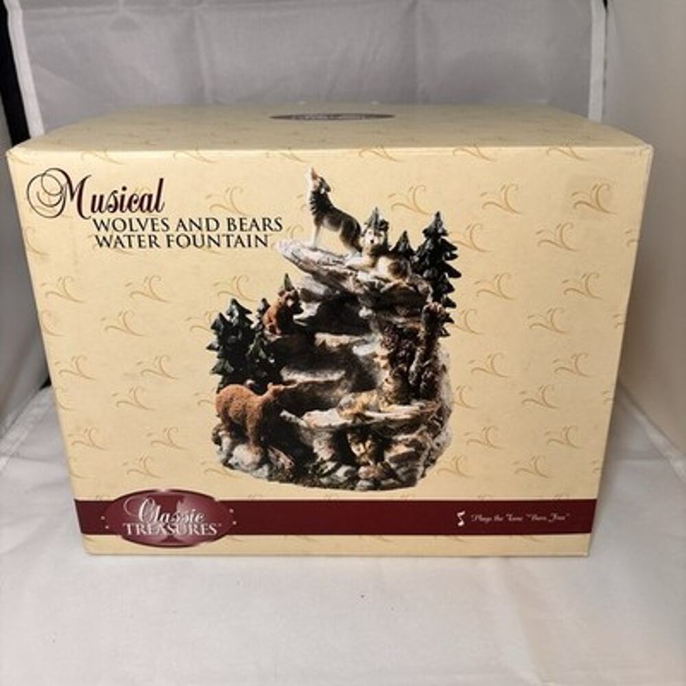 Classic Treasures Musical Wolves Bears Water Fountain Born Free New In Box